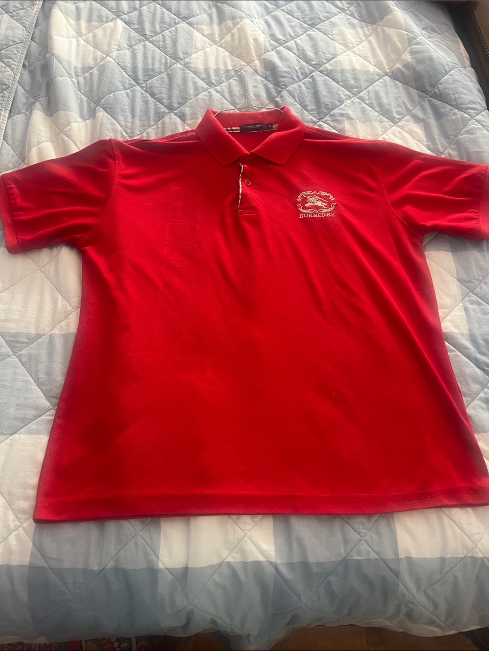 Authentic Burberry Red Polo with Embroidered Crest